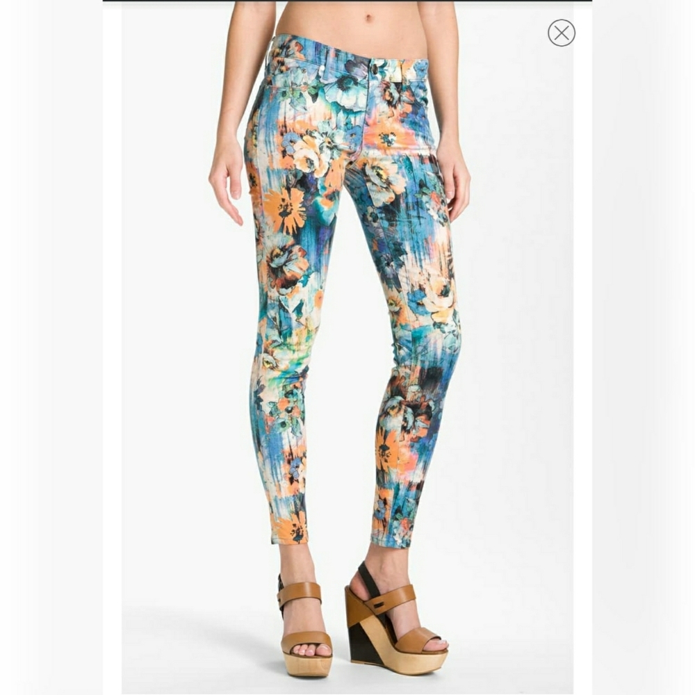Dylan George Watercolor Floral Twill Skinny Jean